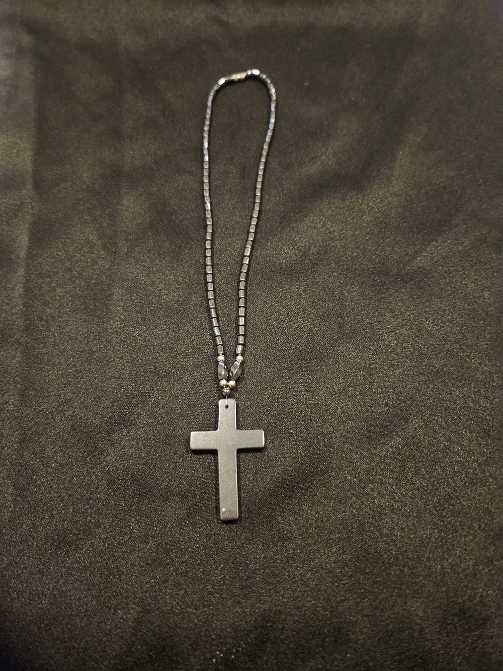 Hematite Cross Pendant Necklace Unisex Jewelry